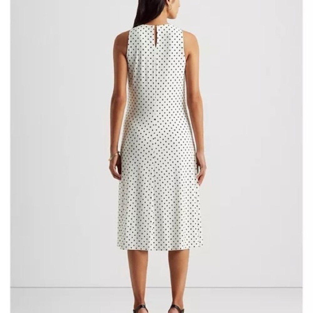 Lauren Ralph Lauren Polka-Dot Jersey Midi Dress in Cream/Navy Size 4 - Picture 2 of 9